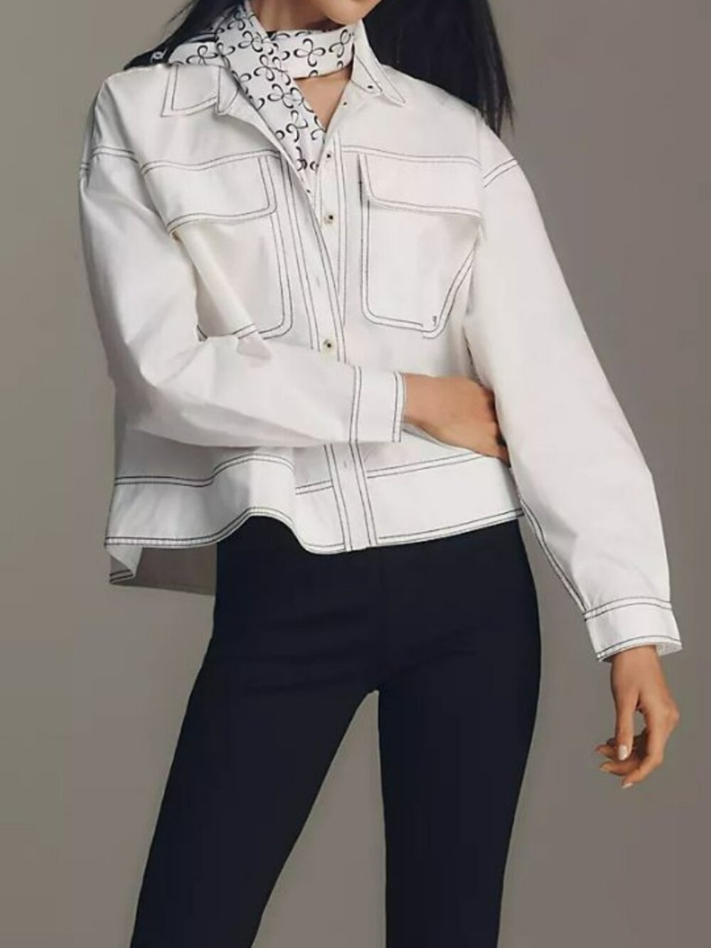 Anthropologie Pilcro Long-Sleeve Top-Stitch Buttondown Shirt